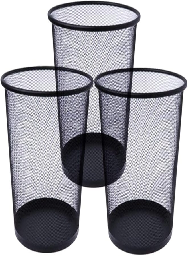 Puffin Mesh Wastebasket Round Trash Can Recycling Bin Office Tools Supplies(Pack of 3)